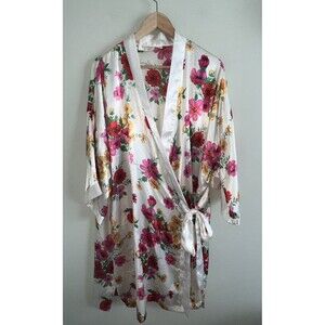 Vintage Victoria's Secret Colorful Floral Gold Label Short Robe Kimono One Size